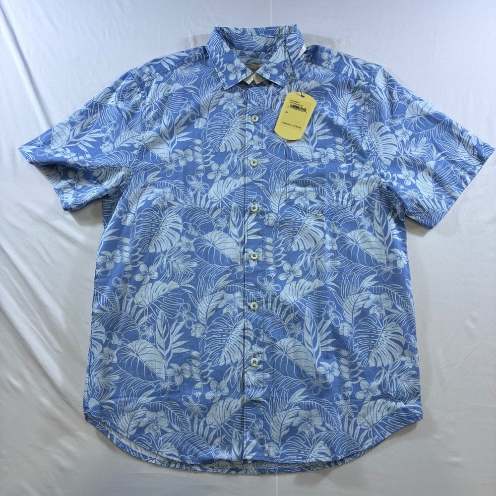 Tommy Bahama Mens Victoria Blue Tropical Leaf Floral Cotton Shirt M ST327989TX